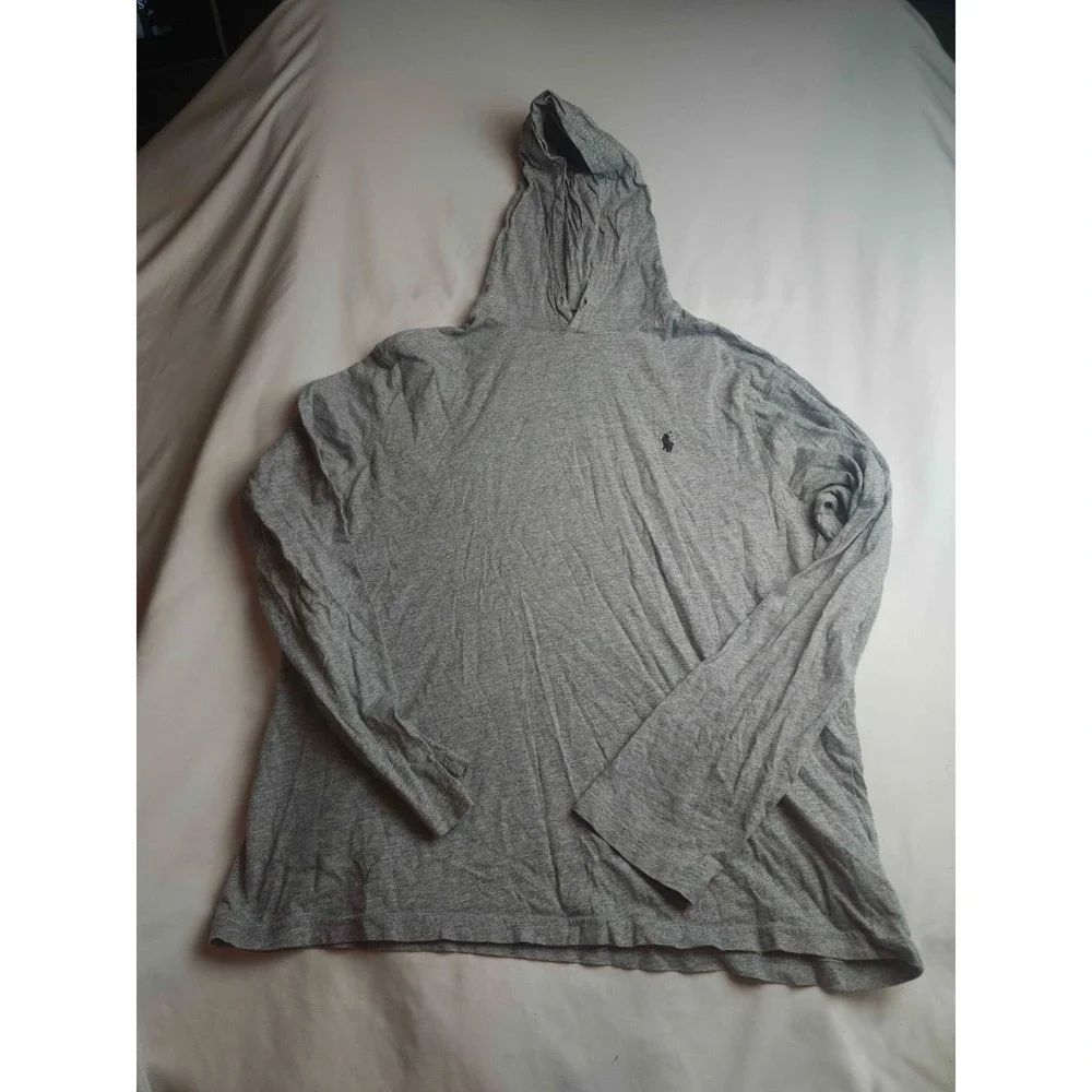 Polo Ralph Lauren Hoodie Mens Medium Gray Long Sleeve Jersey Knit Pullover Pony